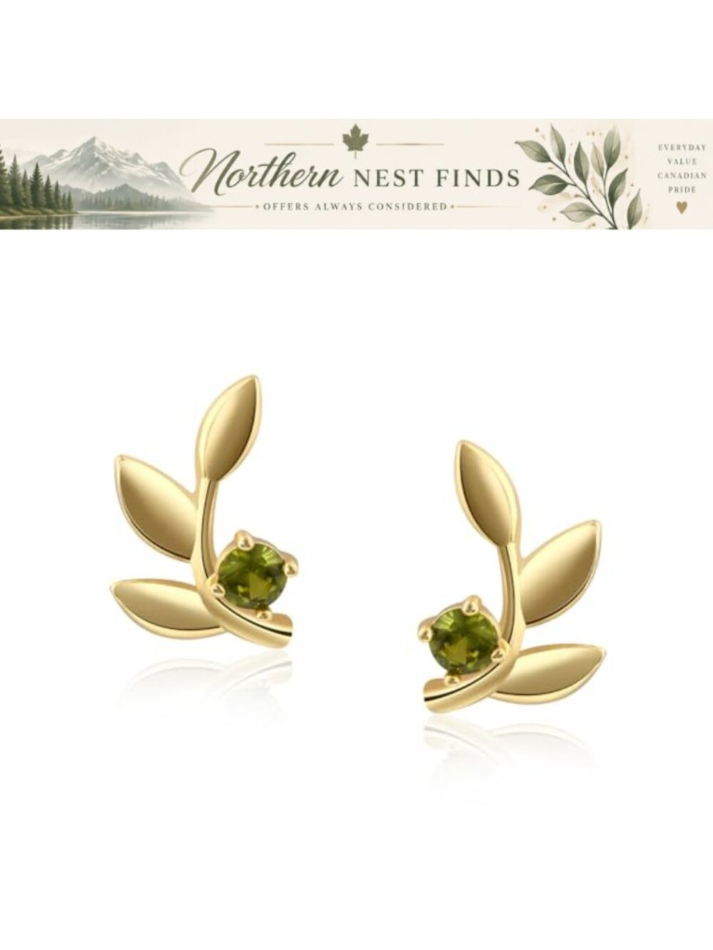 14K Gold Plated Stud Earrings with Floral Leaf Design